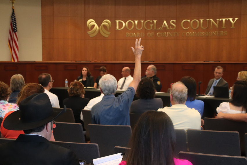 Residents had the option to ask questions during the June 22 Douglas County town hall. Many times throughout the event, attendees shouted out or interrupted speakers.